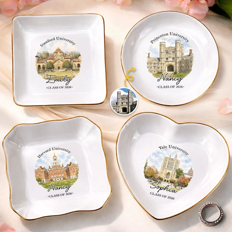 Custom Photo Jewelry Dish - Personalized Graduation Gifts For Him, Her - Campus Dreams Served Beautifully