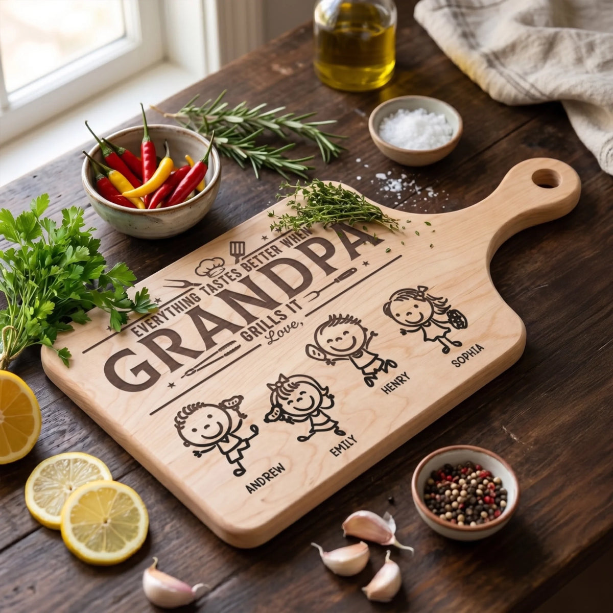 Custom Wooden Cutting Board - Personalized Father's Day Birthday Gifts For Dad, Grandpa - King Of The Kitchen