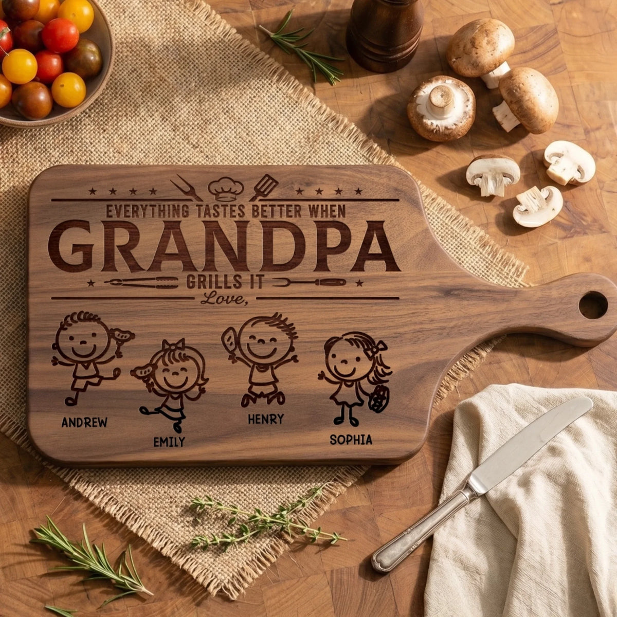 Custom Wooden Cutting Board - Personalized Father's Day Birthday Gifts For Dad, Grandpa - King Of The Kitchen
