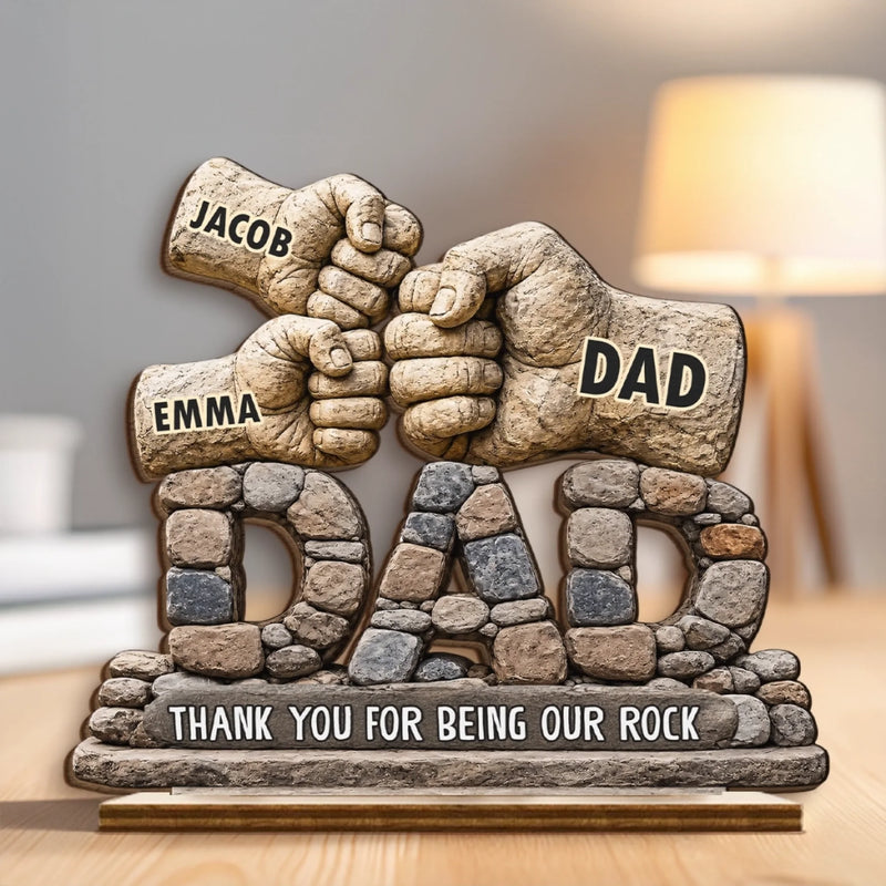 Custom 2-Layered Wooden Plaque - Personalized Father's Day Birthday Gifts For Dad, Grandpa - Strong Roots Loving Heart