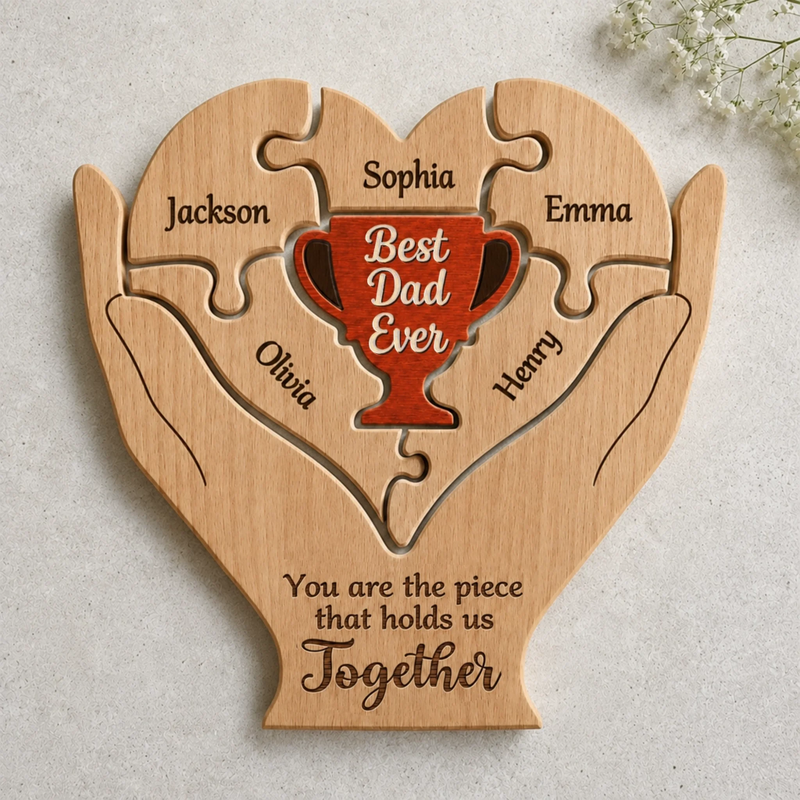 Custom Shaped Wooden Art Puzzle - Personalized Father's Day Birthday Gifts For Dad, Grandpa - A Father’s Love Never Gets Old