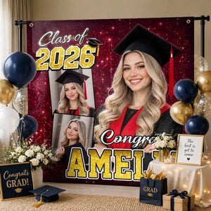 Custom Photo Backdrop - Personalized Graduation Gifts For Him, Her - Congrats Never Looked This Glam
