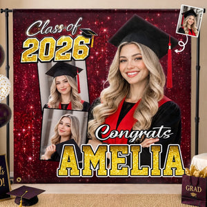 Custom Photo Backdrop - Personalized Graduation Gifts For Him, Her - Congrats Never Looked This Glam