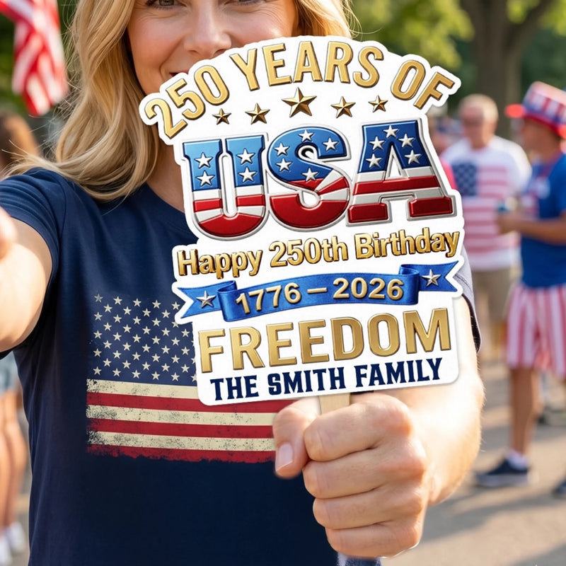 Custom Hand Fan - Personalized America 250th Anniversary Gifts For Mom, Dad, Brother, Sister, Kids - Celebrating Freedom Coast To Coast