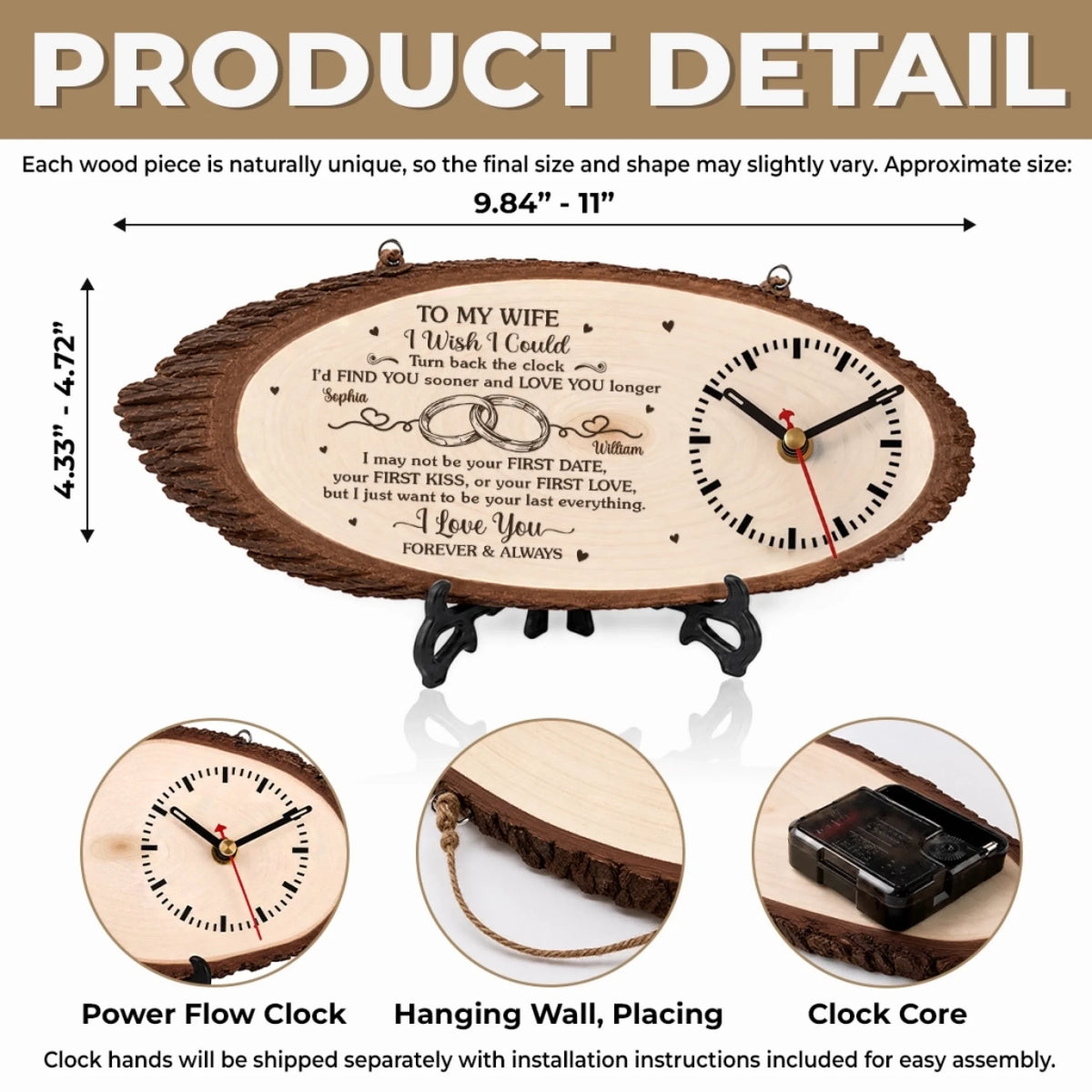 Custom Rustic Wooden Clock - Personalized Anniversary Wedding Gifts For Husband And Wife, Him And Her - A Love Note That Never Fades