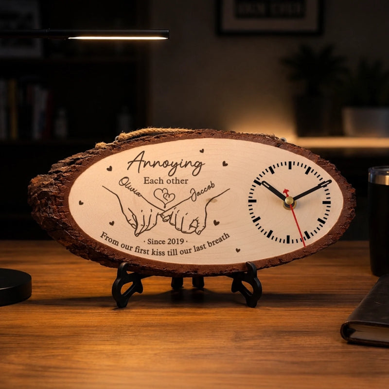 Custom Rustic Wooden Clock - Personalized Anniversary Wedding Gifts For Husband And Wife, Him And Her - Annoying You Is My Love Language