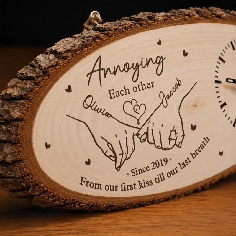 Custom Rustic Wooden Clock - Personalized Anniversary Wedding Gifts For Husband And Wife, Him And Her - Annoying You Is My Love Language