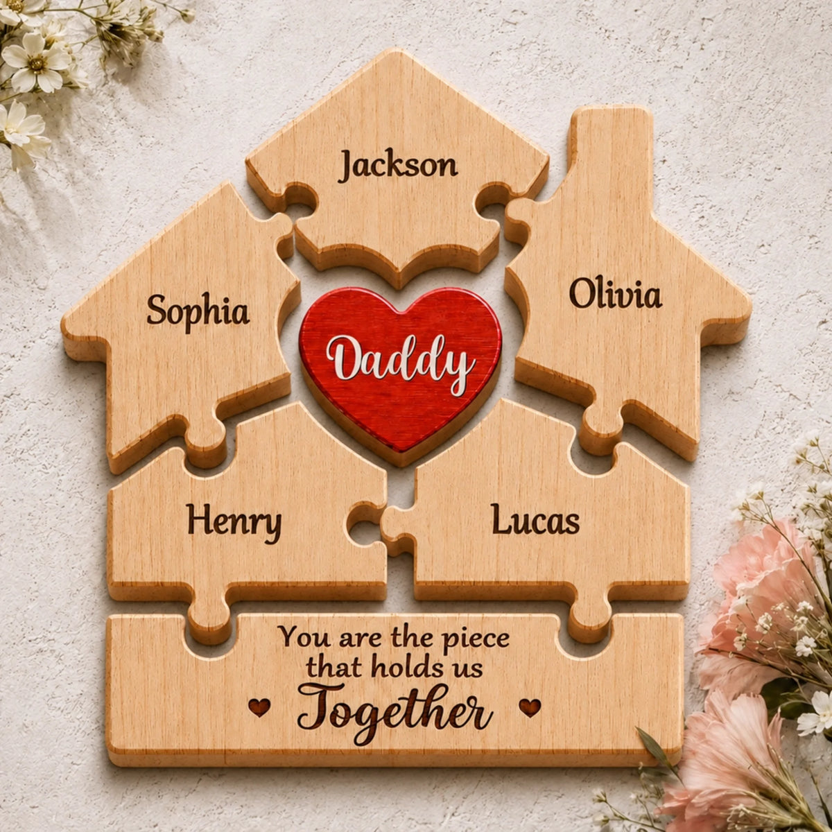 Custom Shaped Wooden Art Puzzle - Personalized Father's Day Birthday Gifts For Dad, Grandpa - Dad Is The Heart Of Our Home