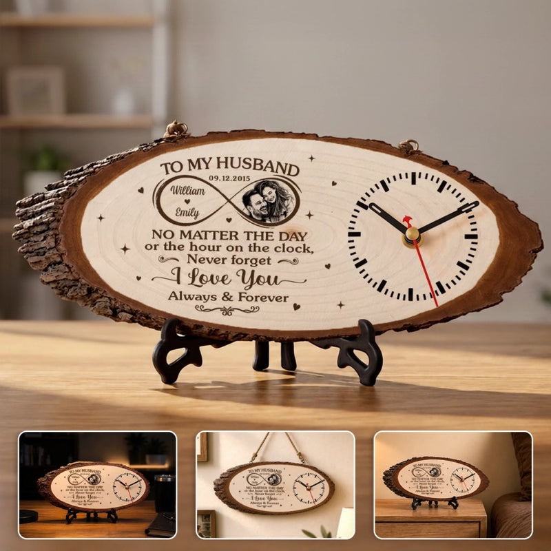 Custom Photo Rustic Wooden Clock - Personalized Anniversary Wedding Gifts For Husband And Wife, Him And Her - Every Second Belongs To Us