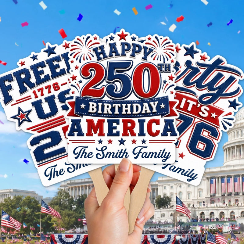 Custom Hand Fan - Personalized America 250th Anniversary Gifts For Mom, Dad, Brother, Sister, Kids - Happy 250th Birthday