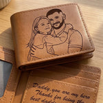 Custom Photo Engraved Bifold Leather Wallet Two Sides - Personalized Father's Day Birthday Gifts For Dad, Daughter - You Are My Hero