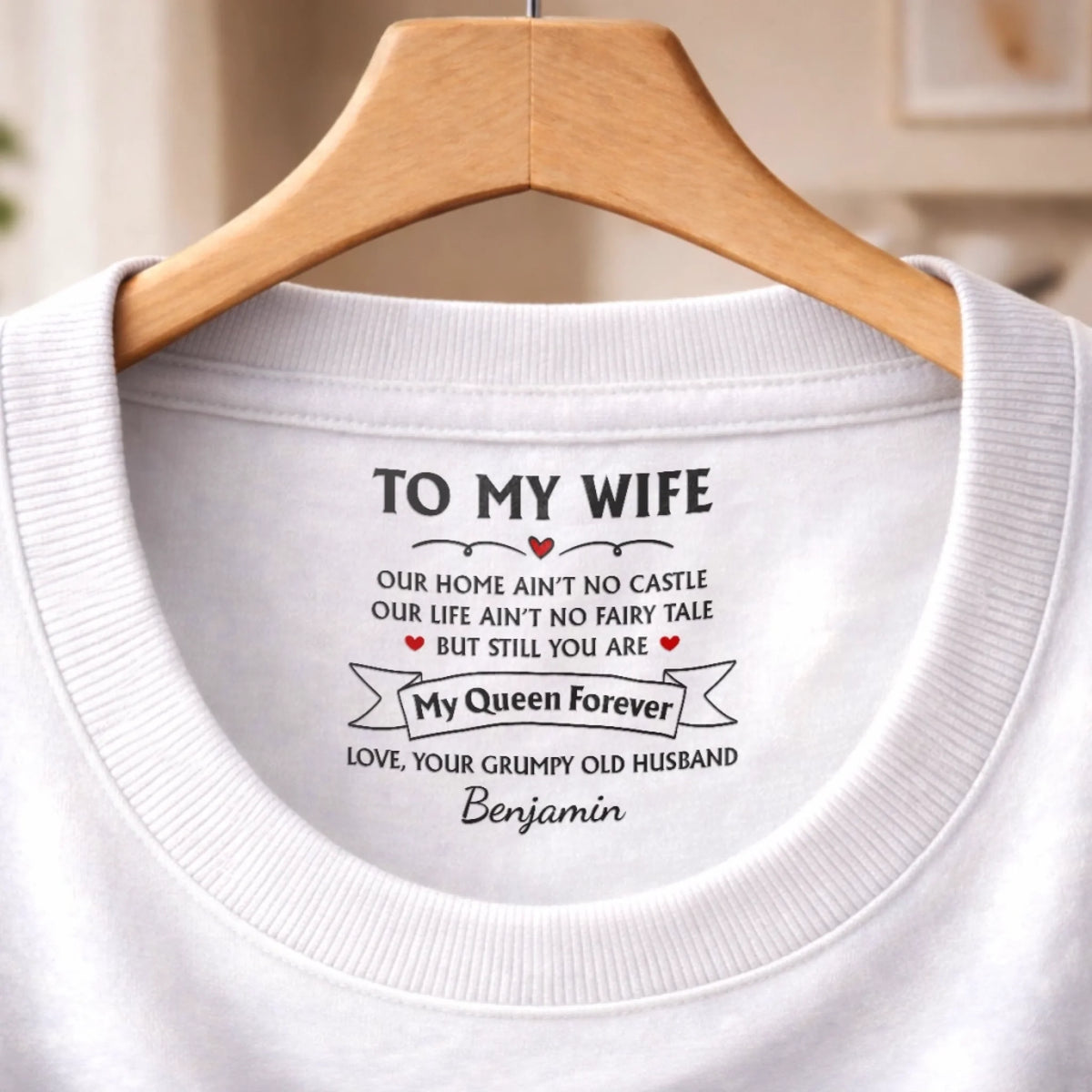 Custom Inside Neck Print T-Shirt - Personalized Anniversary Wedding Gifts For Husband And Wife, Him And Her - Her Favorite Grumpy Guy