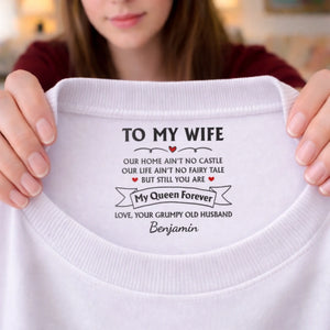 Custom Inside Neck Print T-Shirt - Personalized Anniversary Wedding Gifts For Husband And Wife, Him And Her - Her Favorite Grumpy Guy