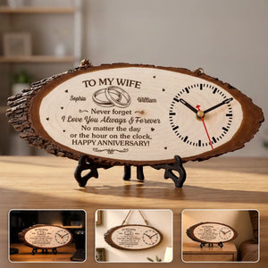 Custom Rustic Wooden Clock - Personalized Anniversary Wedding Gifts For Husband And Wife, Him And Her - Happy Anniversary, Forever Edition