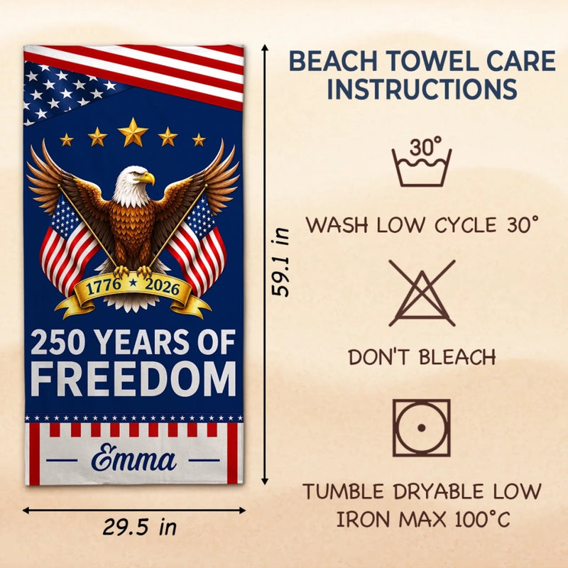 Custom Beach Towel - Personalized America 250th Anniversary Gifts For Mom, Dad, Brother, Sister, Kids - United By Freedom And Pride