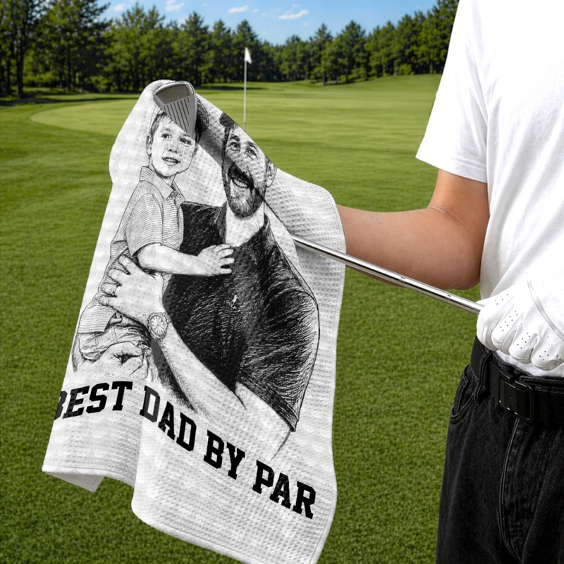 Custom Photo Golf Towel - Personalized Father's Day Birthday Golf Gifts For Dad, Grandpa - Tee Time Is The Best Time