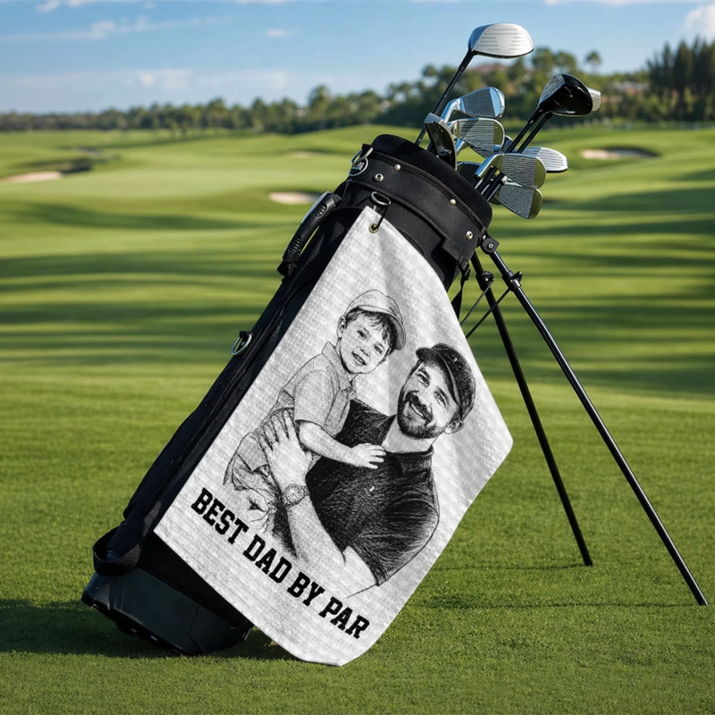 Custom Photo Golf Towel - Personalized Father's Day Birthday Golf Gifts For Dad, Grandpa - Tee Time Is The Best Time