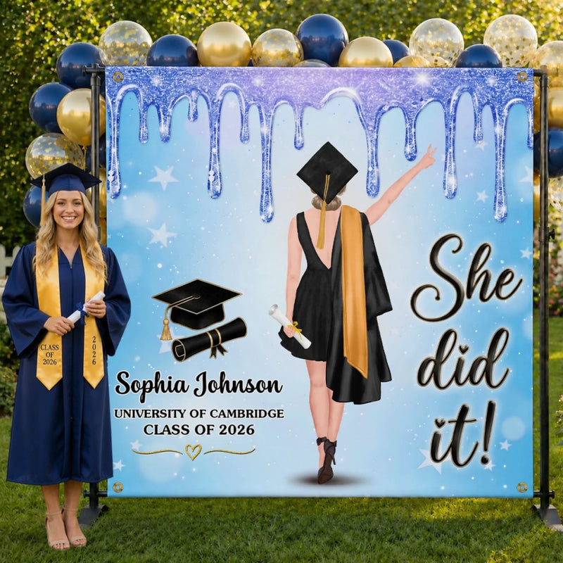 Custom Backdrop - Personalized Graduation Gifts For Him, Her - She Came, She Slayed, She Graduated
