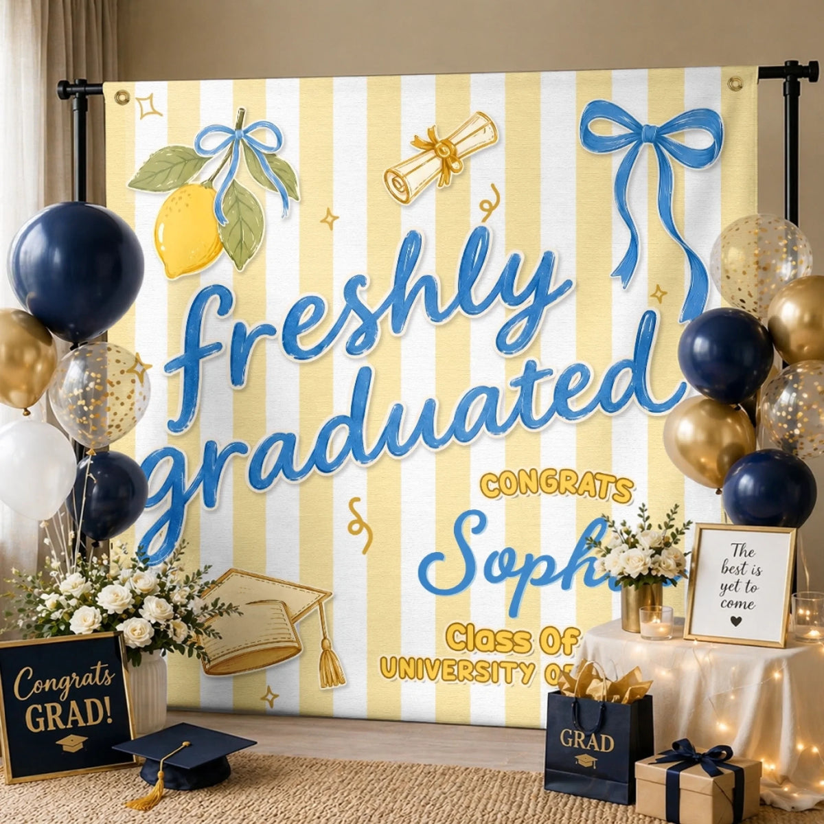 Custom Backdrop - Personalized Graduation Gifts For Him, Her - Serving Fresh Graduate Energy