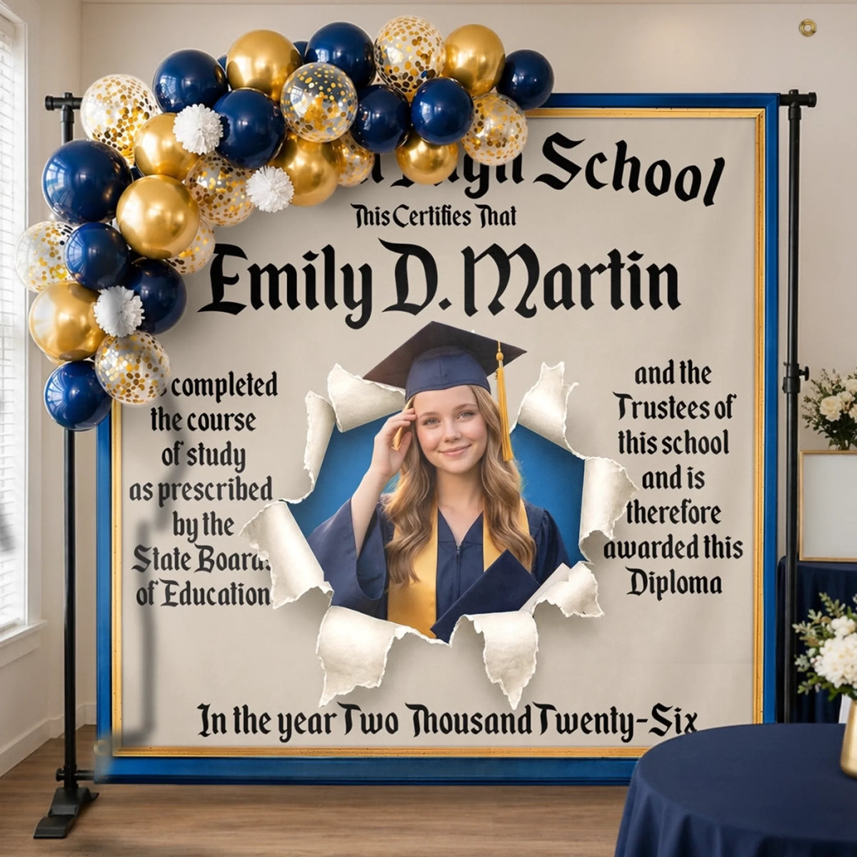 Custom Photo Backdrop - Personalized Graduation Gifts For Him, Her - She Earned The Spotlight