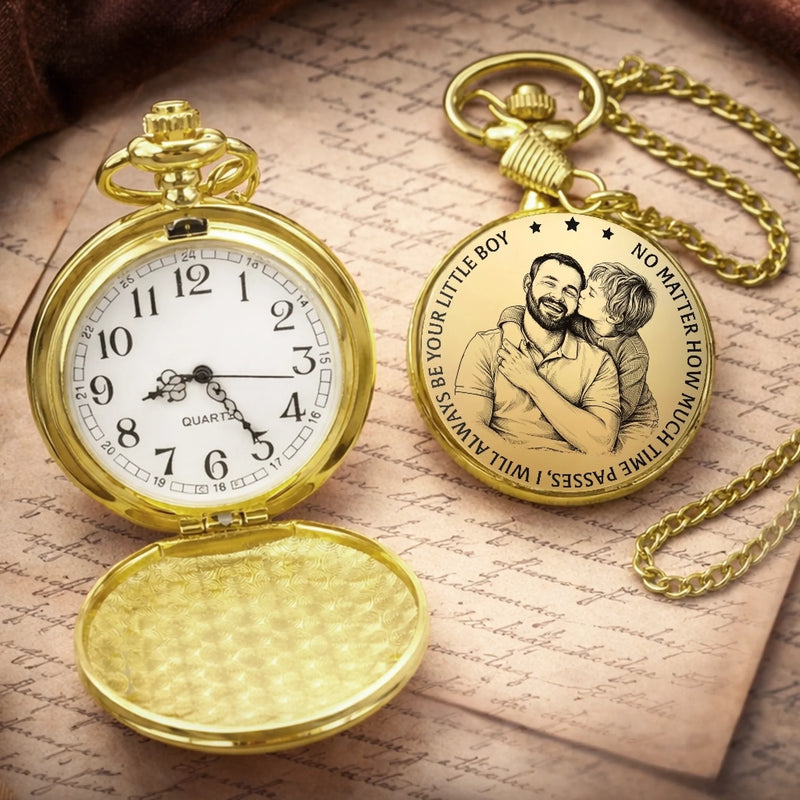 Custom Photo Pocket Watch - Personalized Father's Day Birthday Gifts For Dad, Grandpa - Dad Deserves The World