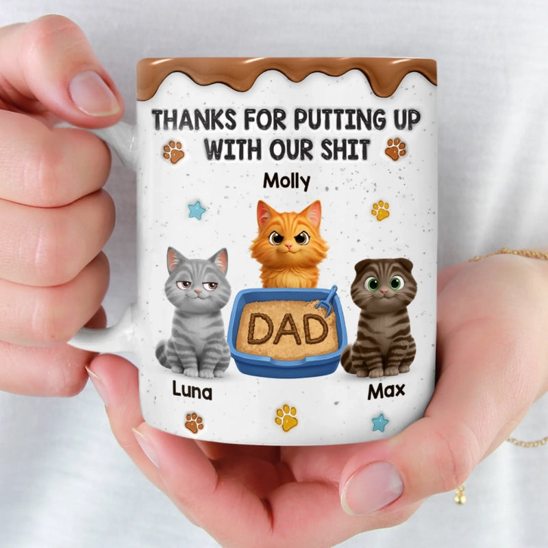 Custom 3D Inflated Effect Printed Mug - Personalized Father's Day Birthday Gifts For Cat Lovers, Cat Mom And Dad - Purr More Worry Less