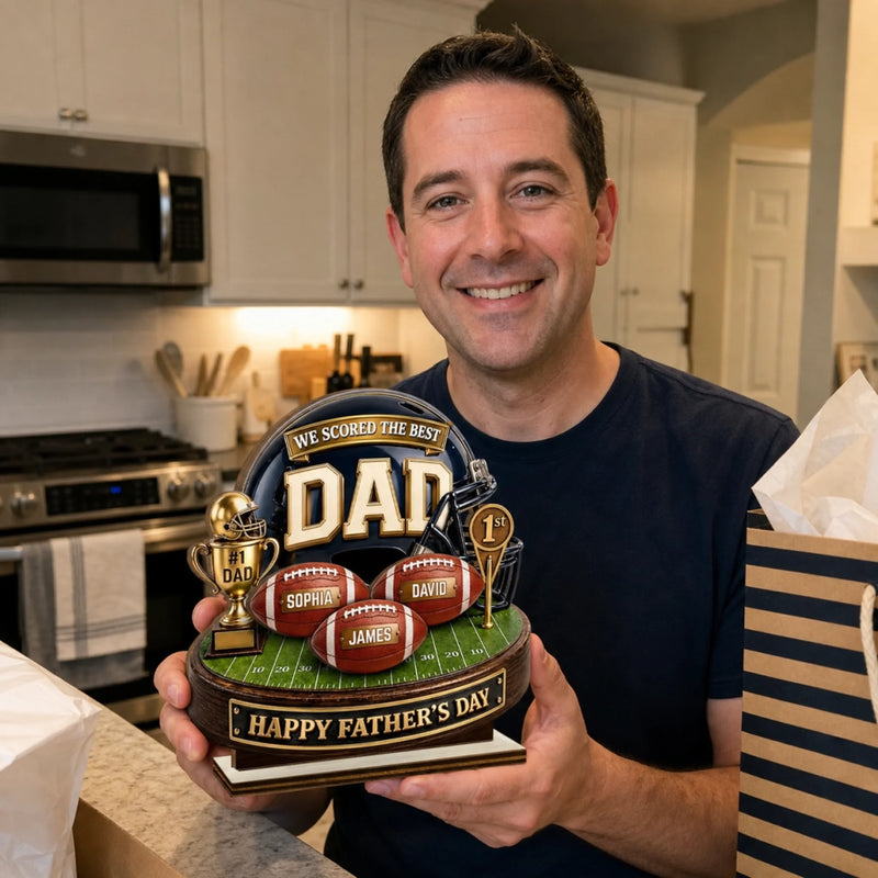 Custom 2-Layered Wooden Plaque - Personalized Father's Day Birthday American Football Gifts For Dad, Grandpa, Football Lovers, Sports Fans, Sports Lovers - Game Day Energy