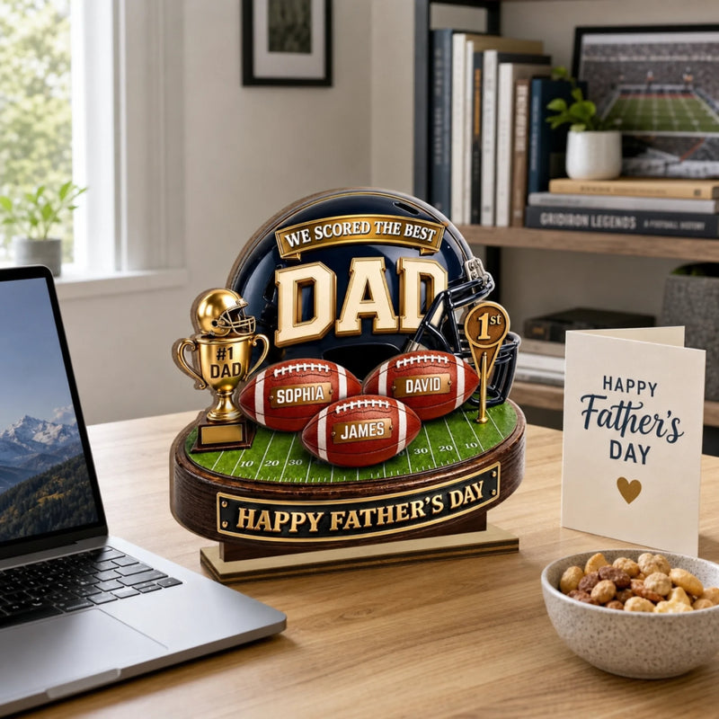 Custom 2-Layered Wooden Plaque - Personalized Father's Day Birthday American Football Gifts For Dad, Grandpa, Football Lovers, Sports Fans, Sports Lovers - Game Day Energy