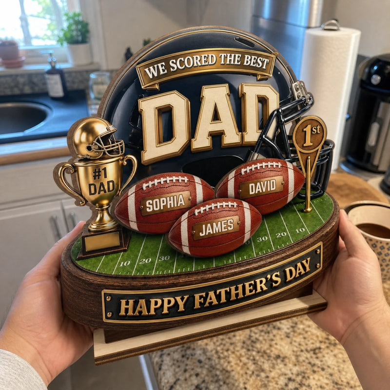 Custom 2-Layered Wooden Plaque - Personalized Father's Day Birthday American Football Gifts For Dad, Grandpa, Football Lovers, Sports Fans, Sports Lovers - Game Day Energy