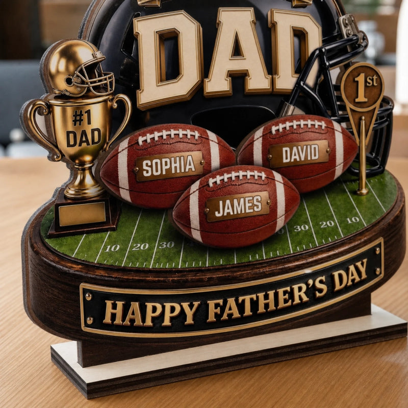 Custom 2-Layered Wooden Plaque - Personalized Father's Day Birthday American Football Gifts For Dad, Grandpa, Football Lovers, Sports Fans, Sports Lovers - Game Day Energy