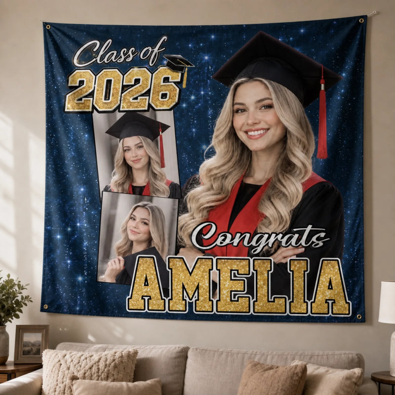 Custom Photo Backdrop - Personalized Graduation Gifts For Him, Her - Congrats Never Looked This Glam