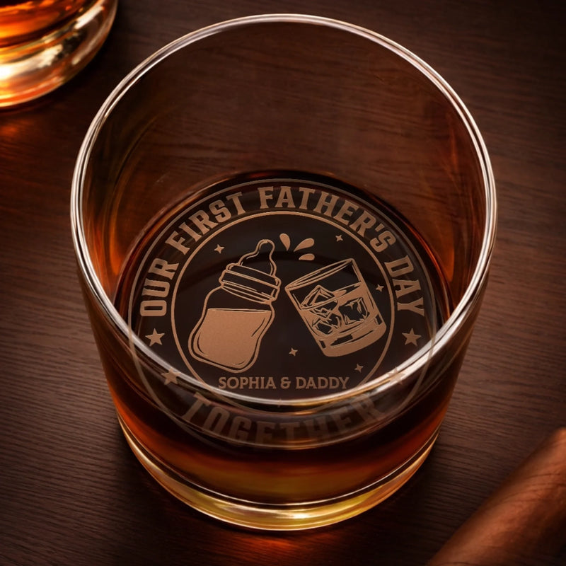 Custom Whiskey Glass - Personalized Father's Day, Baby Shower, Gender Reveal Gifts For New Dads, New Grandpas - Tiny Human Big Cheers