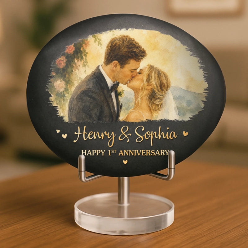 Custom Photo Printed Rock - Personalized Anniversary Wedding Gifts For Husband And Wife, Him And Her - Wedding Kiss, Anniversary Bliss