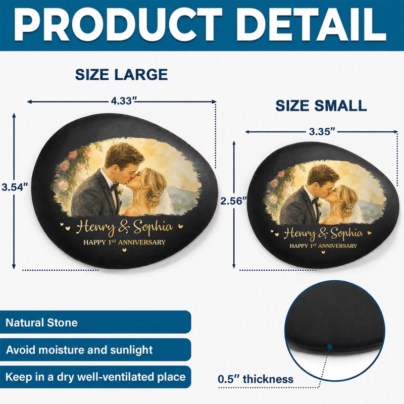 Custom Photo Printed Rock - Personalized Anniversary Wedding Gifts For Husband And Wife, Him And Her - Wedding Kiss, Anniversary Bliss