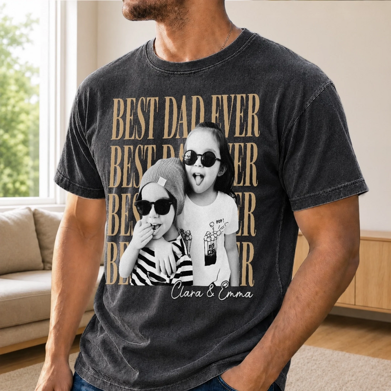 Custom Photo Washed Cotton T-shirt - Personalized Father's Day Birthday Gifts For Dad, Grandpa - Dad Makes Every Moment Better