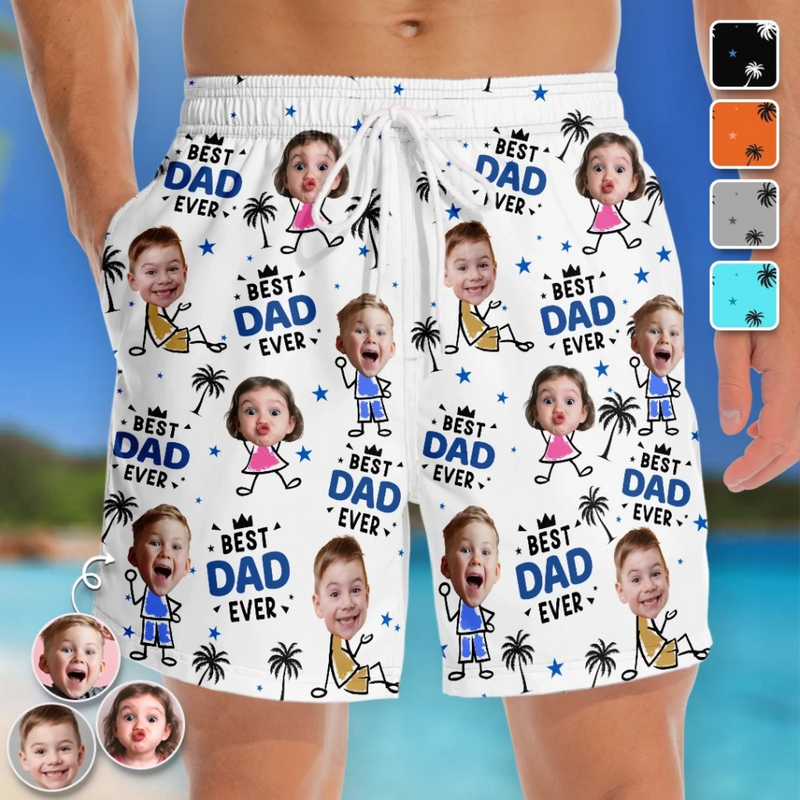 Custom Photo Tropical Hawaiian Aloha Men Beach Shorts - Personalized Father's Day Birthday Gifts For Dad, Grandpa - Strong Like Dad Everyday