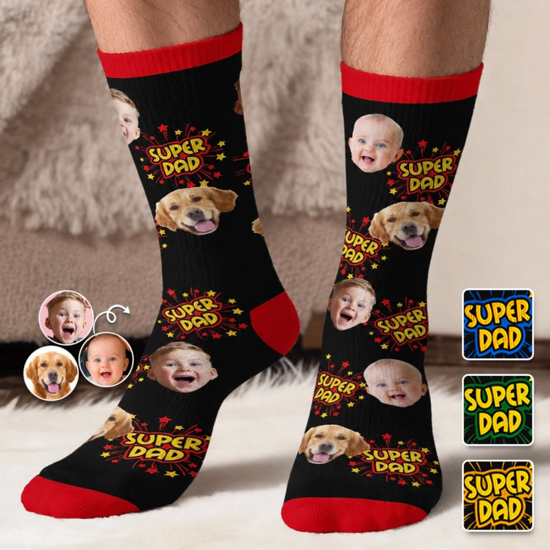 Custom Photo Middle Tube Socks - Personalized  Father's Day Birthday Gifts For Dad, Grandpa - Super Dad, Super Cool