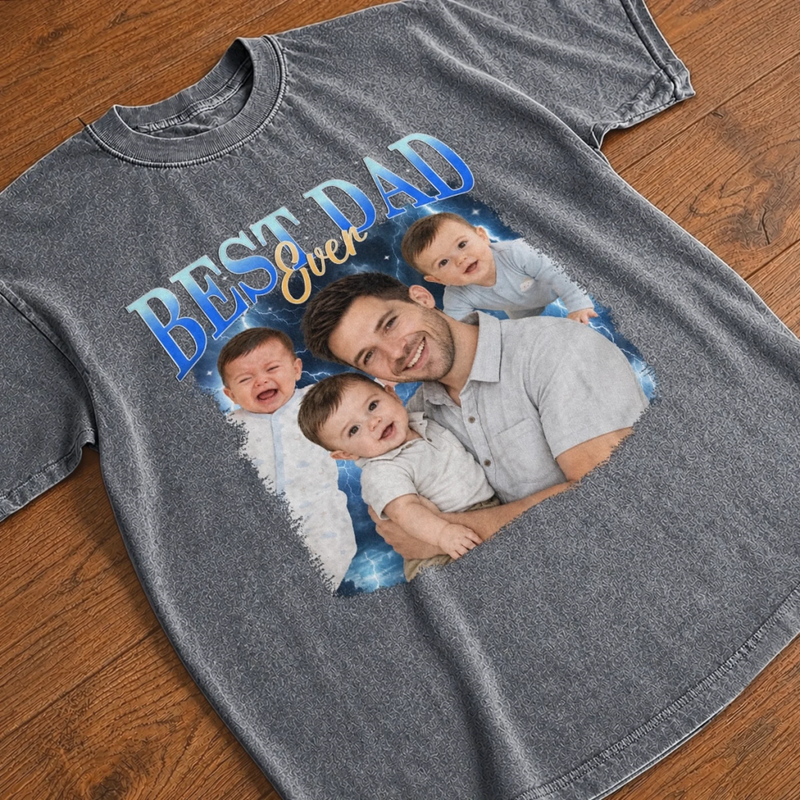 Custom Photo Washed Cotton T-shirt - Personalized Father's Day Birthday Gifts For Dad, Grandpa - Built Tough Loved Hard