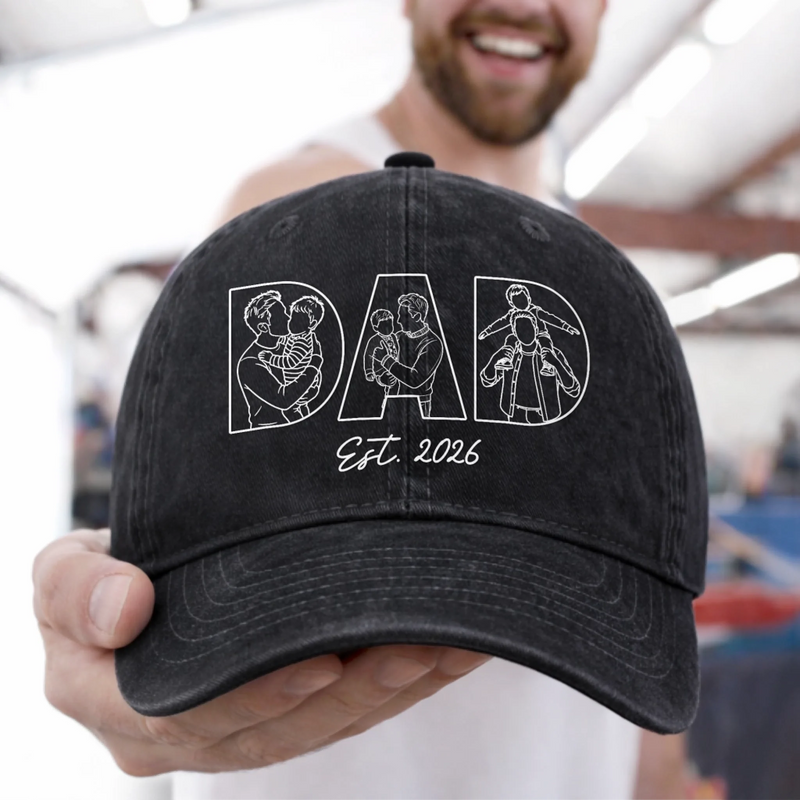 Custom Photo Vintage Washed Denim Baseball Cap - Personalized Father's Day Gifts For Dad, Grandpa - Dad Makes Every Day Count