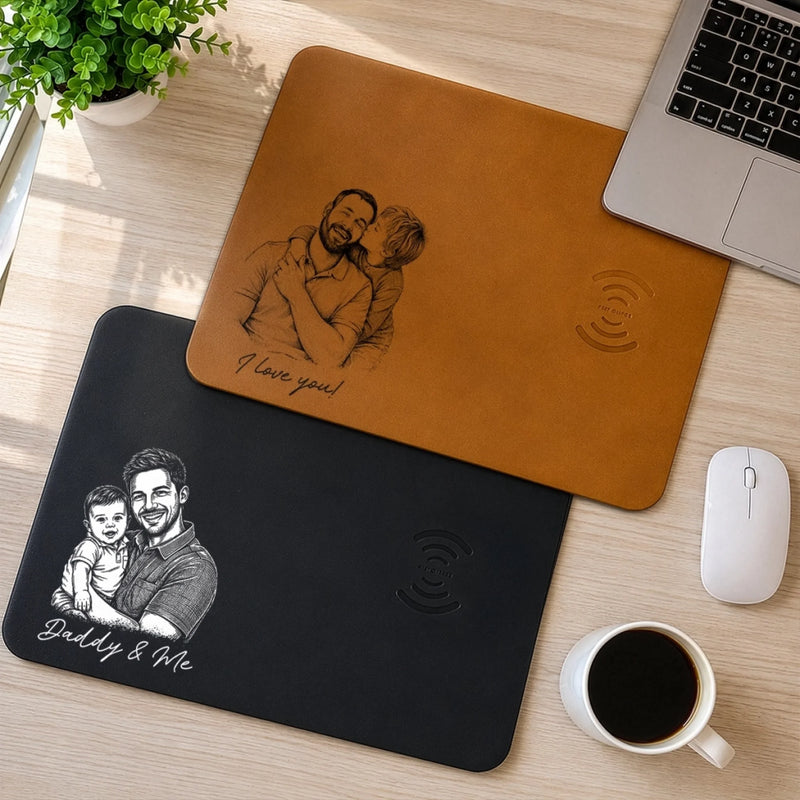 Custom Photo Charging Mat - Personalized Father's Day Birthday Gifts For Dad, Grandpa - Dad’s Love Never Misses