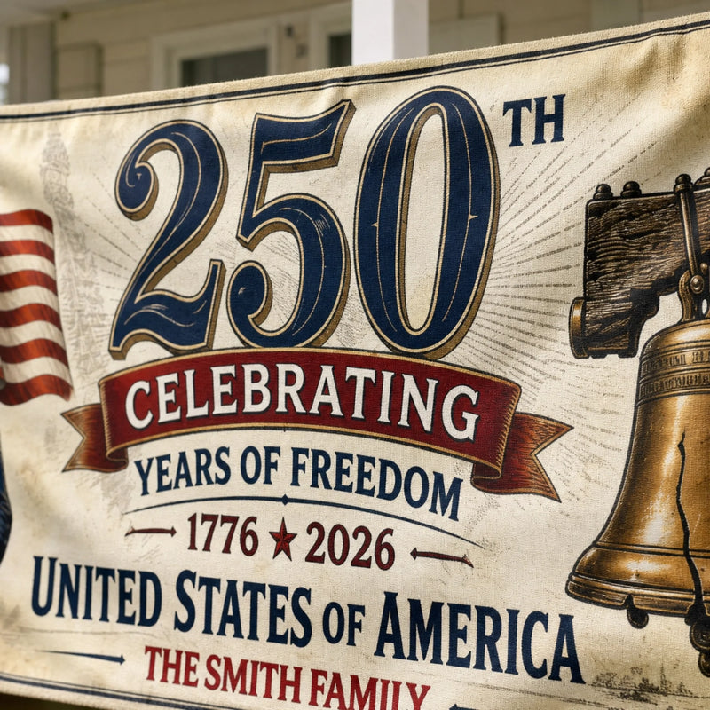 Custom Polyester Outdoor Banner - Personalized America 250th Anniversary Gifts For Mom, Dad, Brother, Sister, Kids - Proud Hearts Since The Beginning