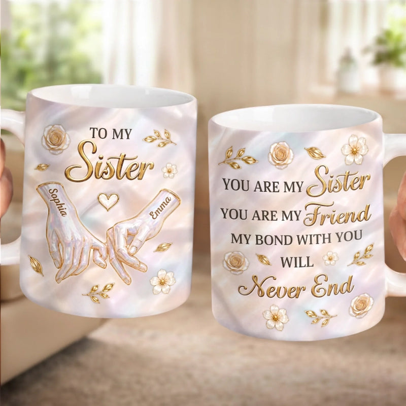 Custom 3D Inflated Effect Printed Mug - Personalized Best Friend Birthday Gifts For Women, Besties, Sisters, BFF - Forever Linked, Beautifully Kept