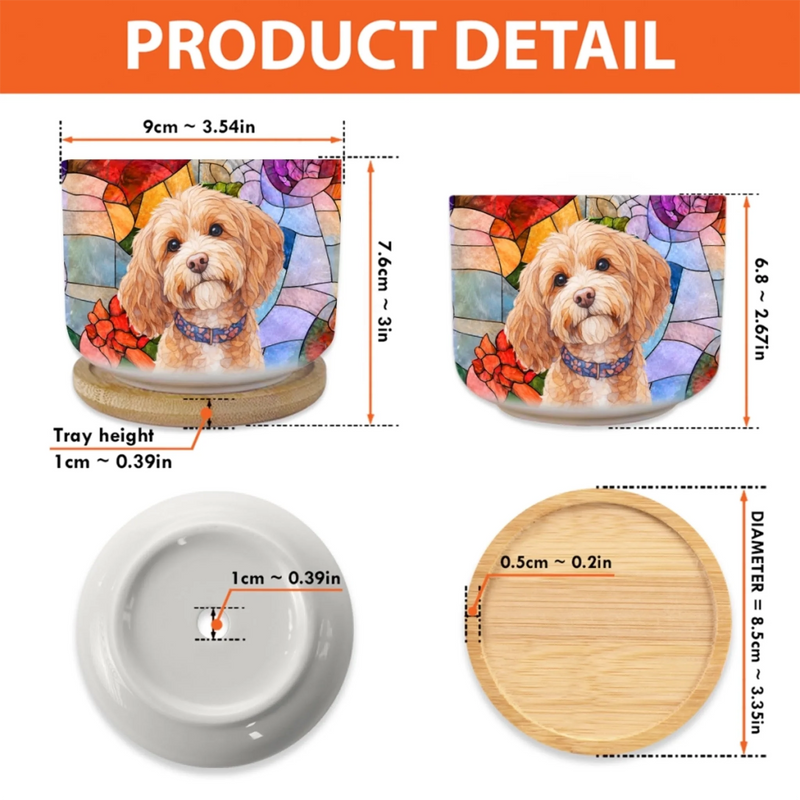 Custom Photo Stained Glass Home Decor Ceramic Plant Pot - Personalized Birthday Gifts For Dog Cat Lovers, Dog Dad And Mom, Cat Owners - Blooming With Pet Love