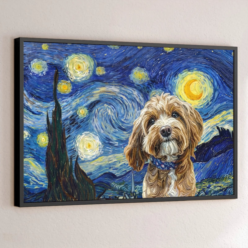 Custom Photo Horizontal Poster - Personalized Birthday Gifts For Dog Cat Lovers, Dog Dad And Mom, Cat Owners - Starry Night, Puppy Spotlight