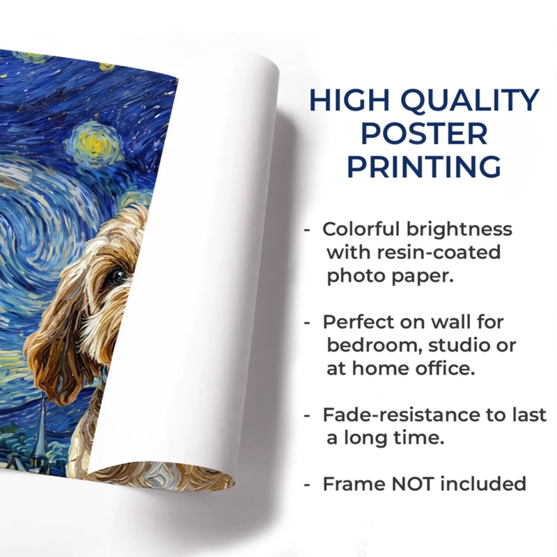 Custom Photo Horizontal Poster - Personalized Birthday Gifts For Dog Cat Lovers, Dog Dad And Mom, Cat Owners - Starry Night, Puppy Spotlight