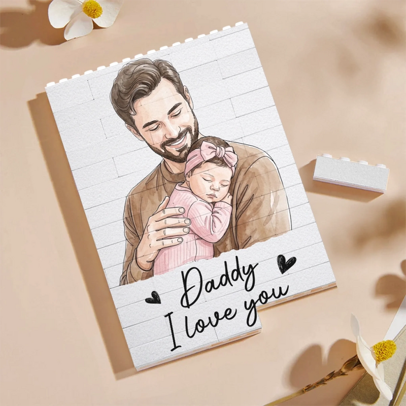 Custom Photo Vertical Rectangle Shaped Building Brick Blocks - Personalized Father's Day Birthday Gifts For Dad, Grandpa - Strong Roots Strong Family