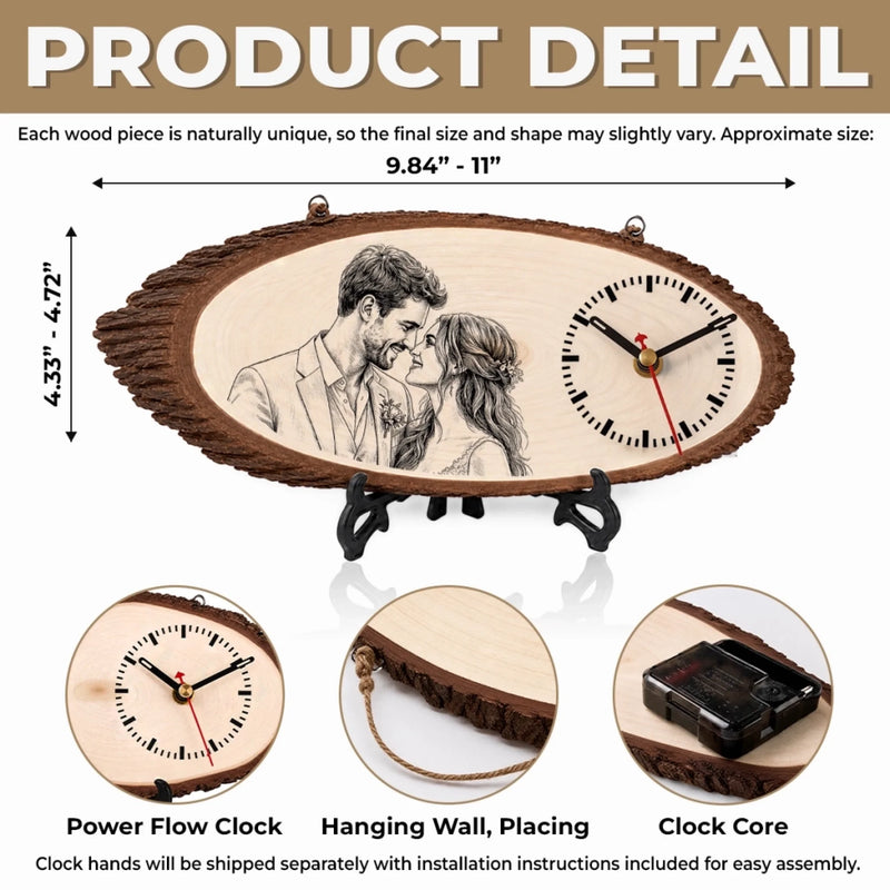 Custom Photo Rustic Wooden Clock - Personalized Anniversary Wedding Gifts For Husband And Wife, Him And Her - Their Favorite Moment, Always On Time