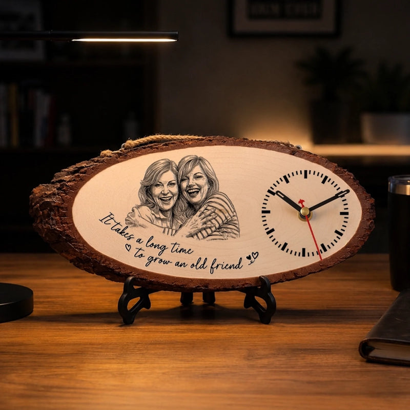 Custom Photo Rustic Wooden Clock - Personalized Best Friend Birthday Gifts For Women, Besties, Sisters, BFF - The Best Kind Of Forever Friend