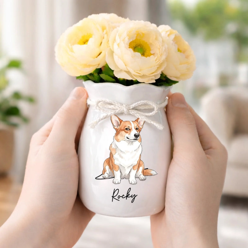 Custom Photo Flower Vase With Ribbon - Personalized Birthday Gifts For Dog Cat Lovers, Dog Dad And Mom, Cat Owners - Living That Pawfect Life