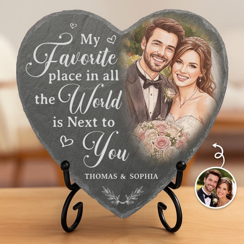 Custom Photo Heart Shaped Stone With Stand - Personalized Anniversary Wedding Gifts For Husband And Wife, Him And Her - Always Next To You